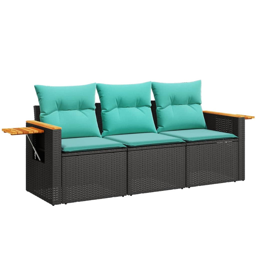 3-Delige Loungeset Met Kussens Poly Rattan 1 Zwart