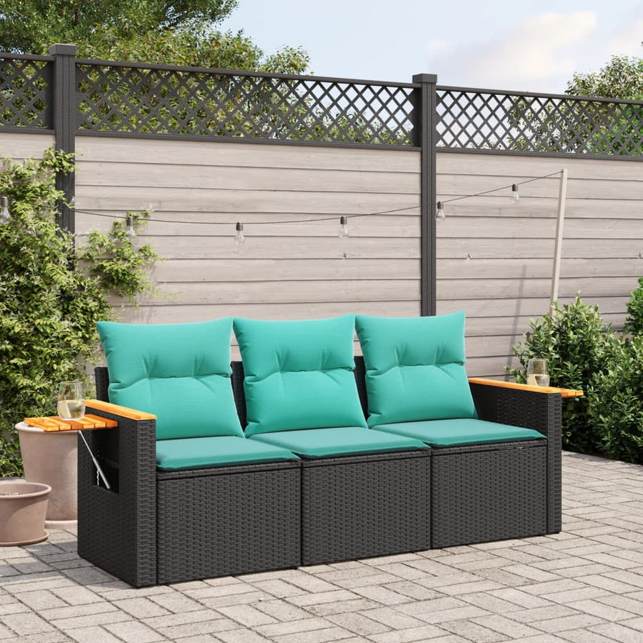 3-Delige Loungeset Met Kussens Poly Rattan 1 Zwart
