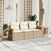 3-piece Lounge Set with cushions poly rattan beige