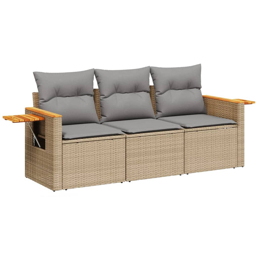 3-Delige Loungeset Met Kussens Poly Rattan Beige