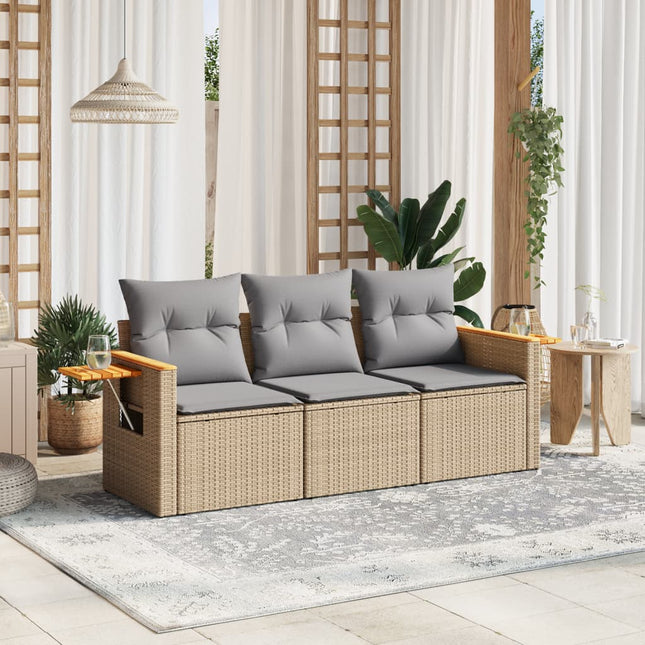 3-Delige Loungeset Met Kussens Poly Rattan Beige