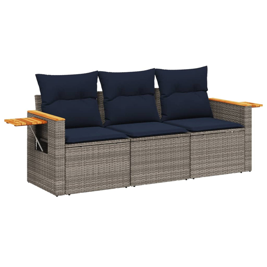 3-delige Loungeset met kussens poly rattan grijs