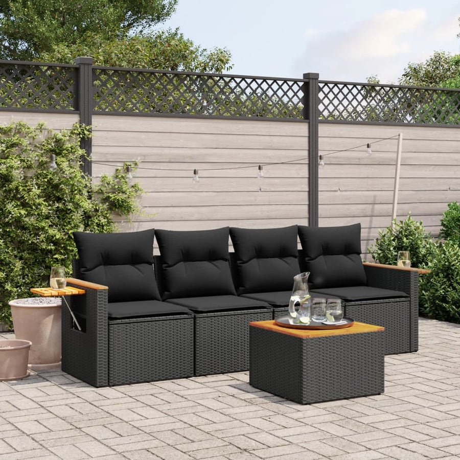 5-Delige Loungeset Met Kussens Poly Rattan Zwart
