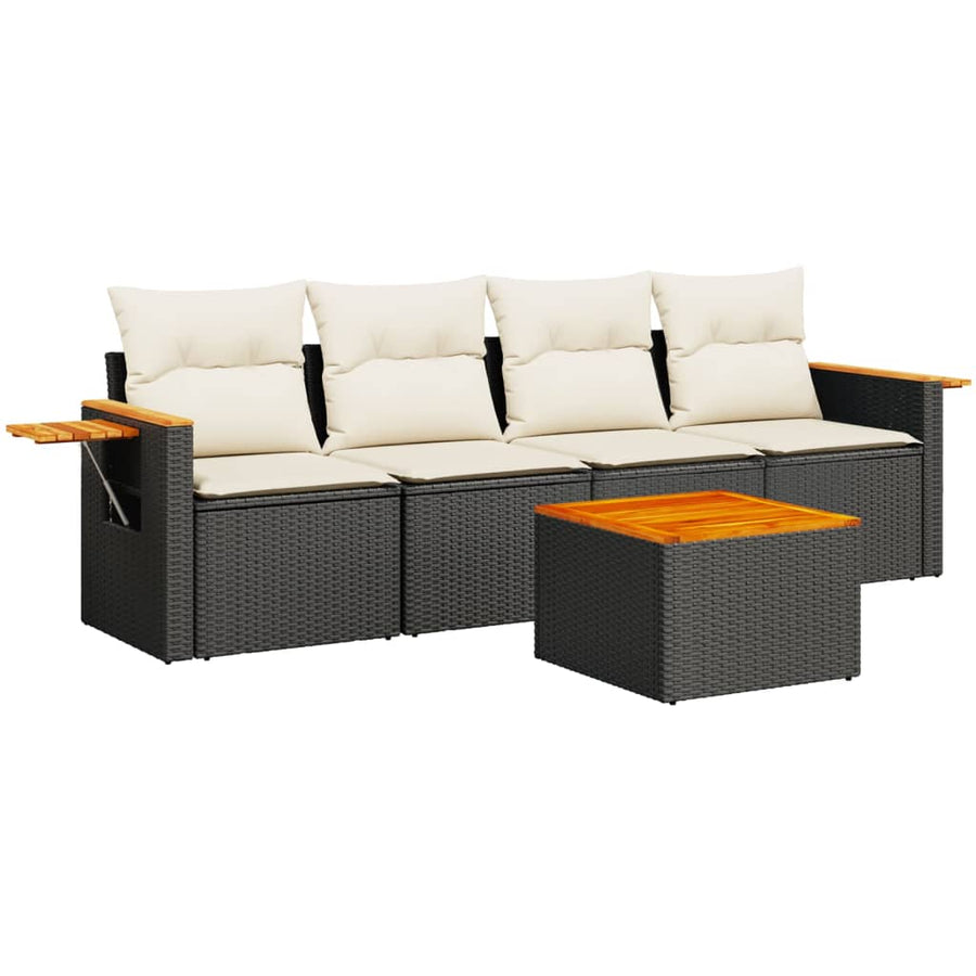 5-Delige Loungeset Met Kussens Poly Rattan Zwart