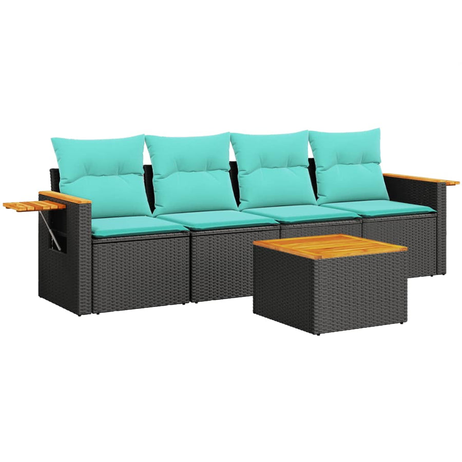 5-Delige Loungeset Met Kussens Poly Rattan 1 Zwart