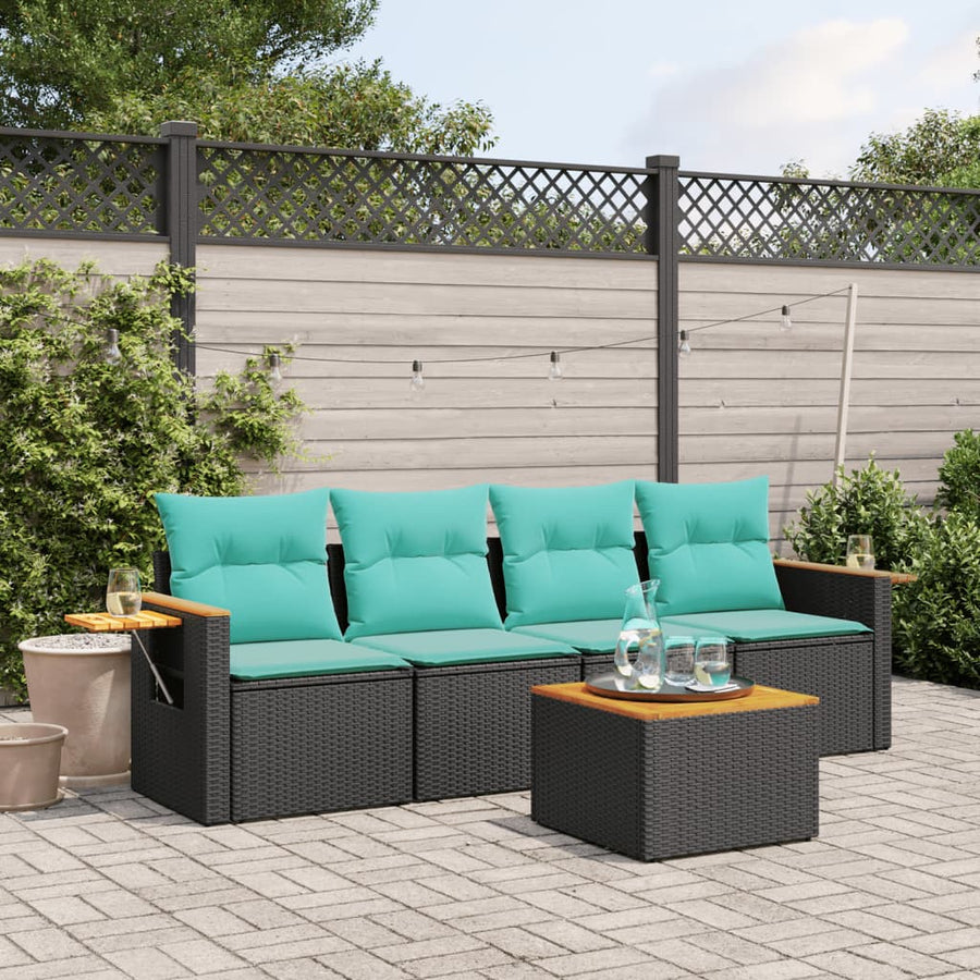 5-Delige Loungeset Met Kussens Poly Rattan 1 Zwart