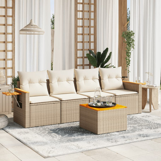 5-Delige Loungeset Met Kussens Poly Rattan Beige