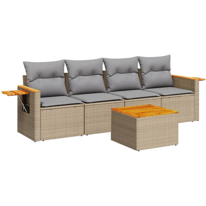 5-Delige Loungeset Met Kussens Poly Rattan Beige