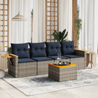 Loungeset 5-delig poly rattan grijs acaciahout