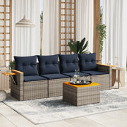 5-piece Loungeset with cushions poly rattan grey