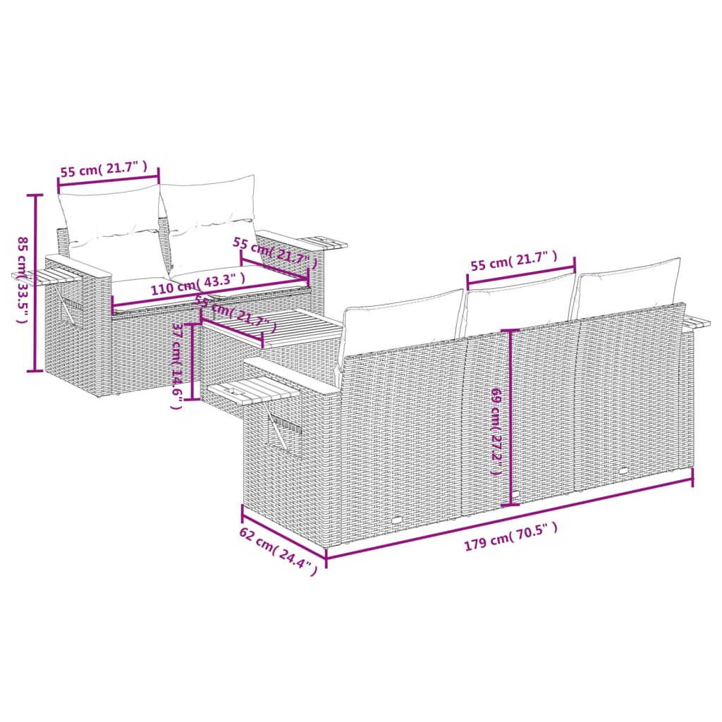 6-Delige Loungeset Met Kussens Poly Rattan Zwart