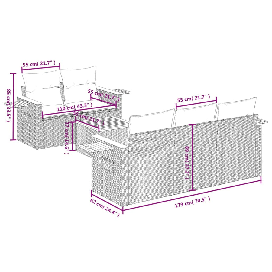 6-Delige Loungeset Met Kussens Poly Rattan Zwart
