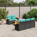 6-delige Loungeset met kussens poly rattan zwart