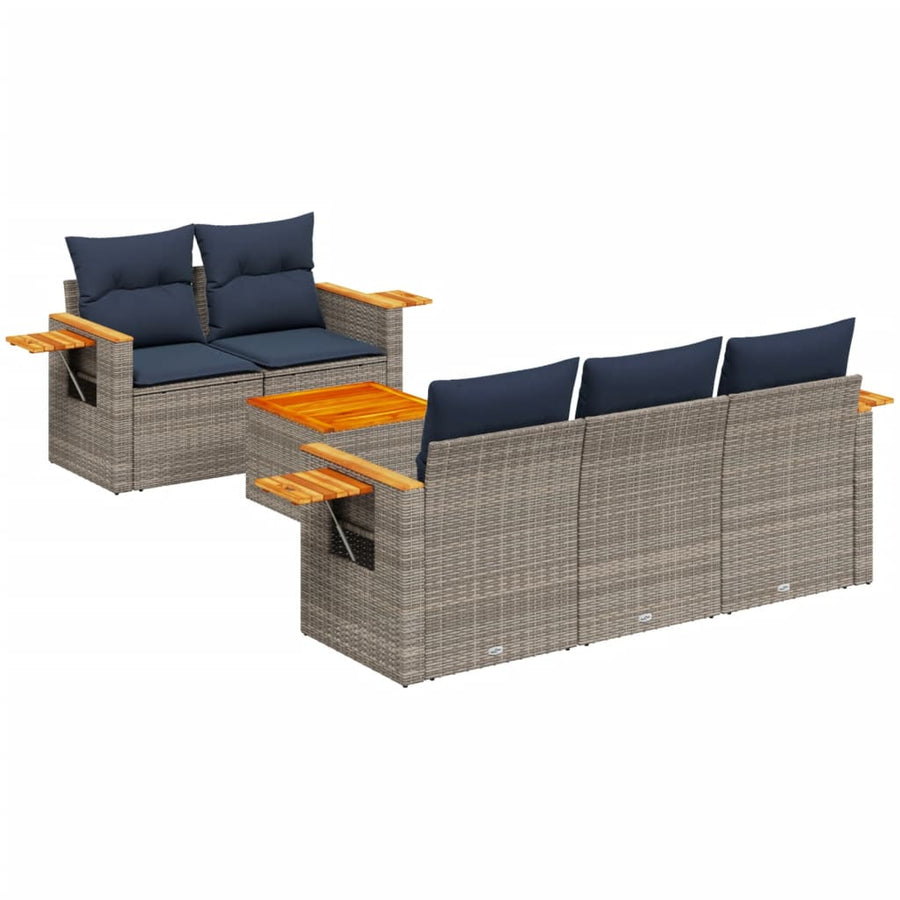 6-delige Loungeset met kussens poly rattan grijs