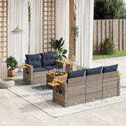 6-piece Lounge Set with Cushions Poly Rattan Grey