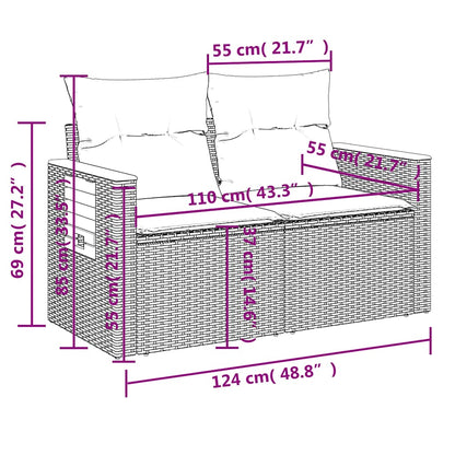 7-delige Loungeset met kussens poly rattan beige