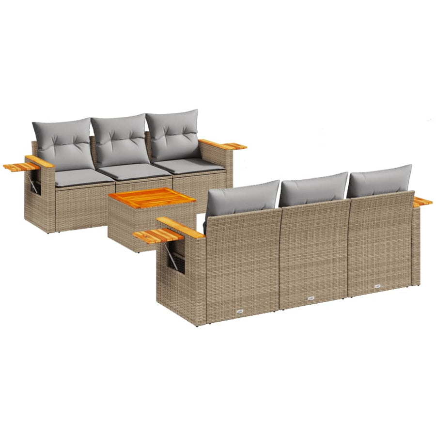 7-Delige Loungeset Met Kussens Poly Rattan Beige