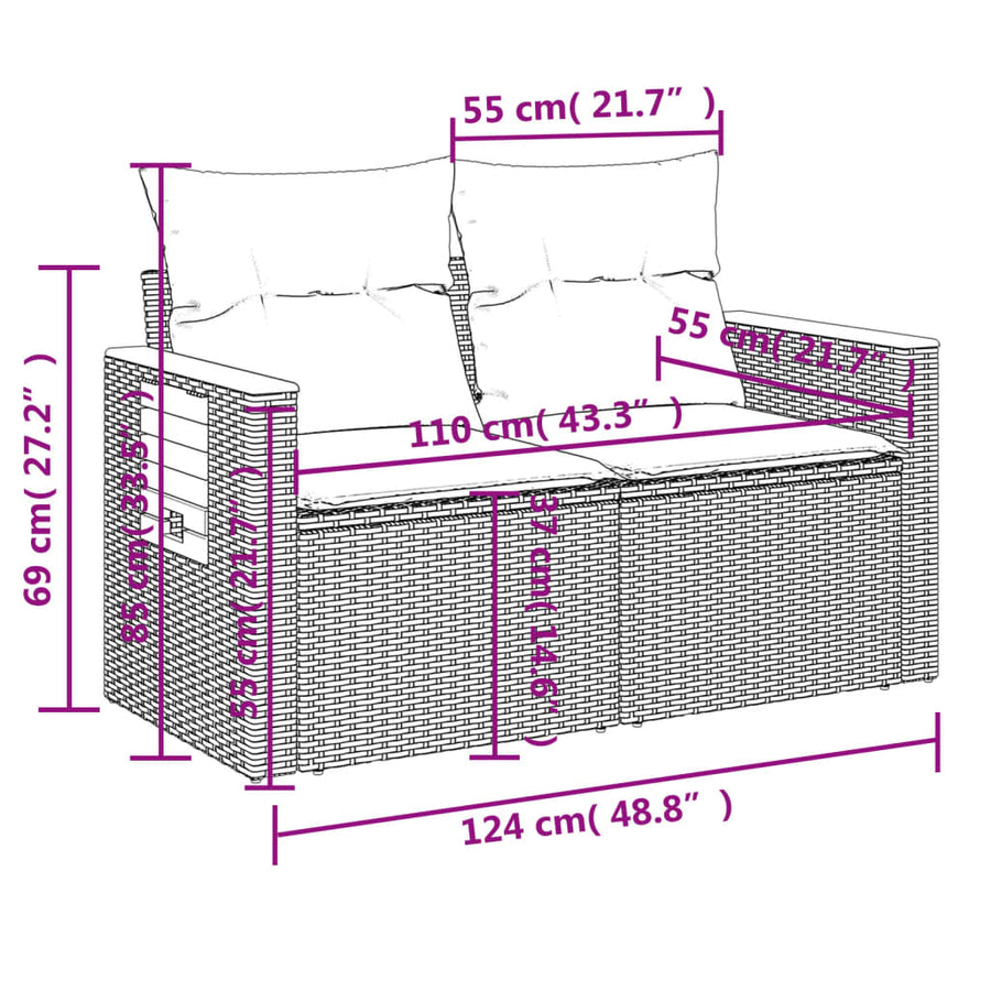 7-Delige Loungeset Met Kussens Poly Rattan Beige