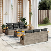 Loungeset 7-delig poly rattan grijs acaciahout