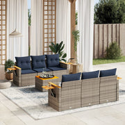 Loungeset 7-delig poly rattan grijs acacia