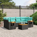 7-piece lounge set with cushions poly rattan black