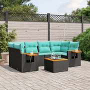 Loungeset 7-delig poly rattan zwart met kussens