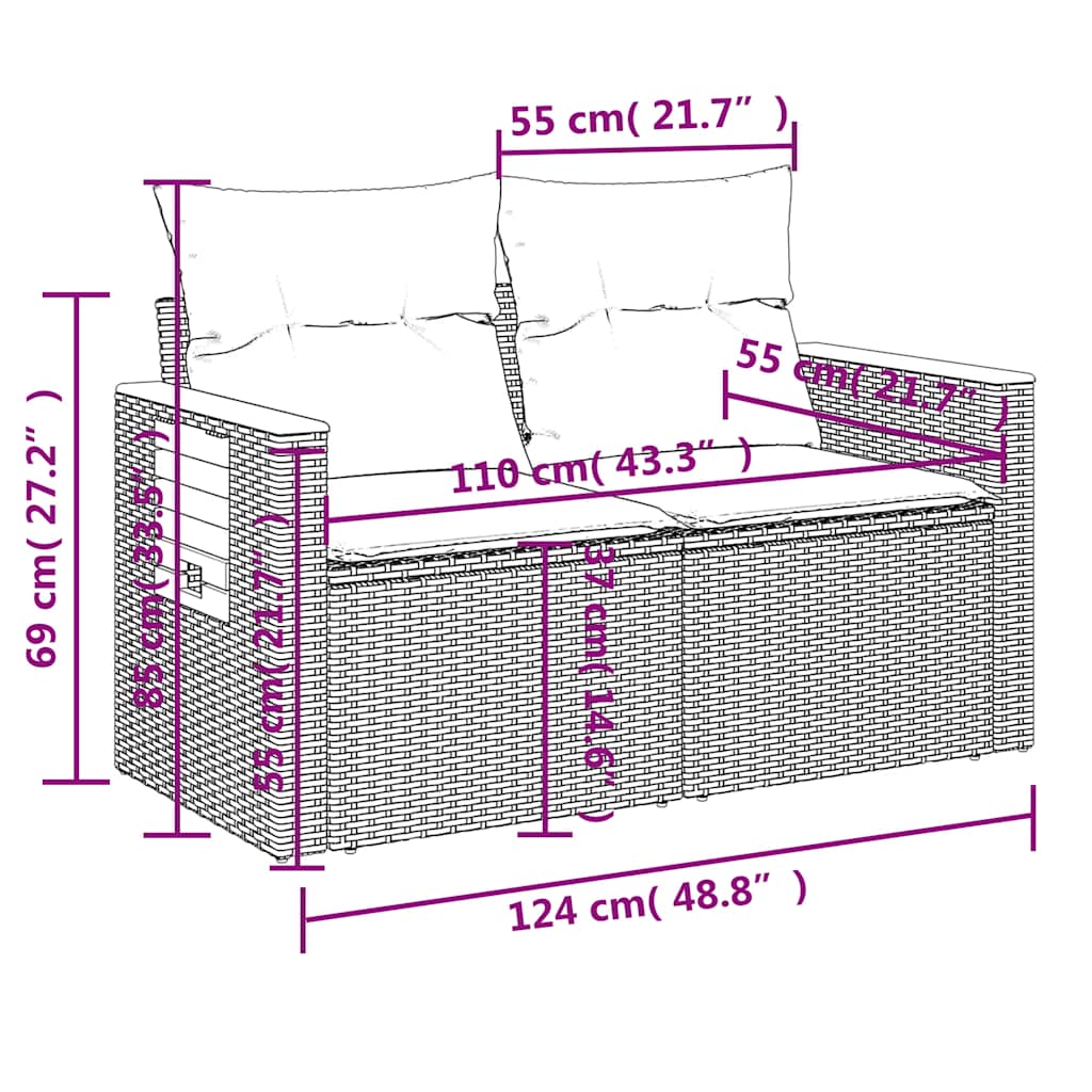 7-delige Loungeset met kussens poly rattan beige