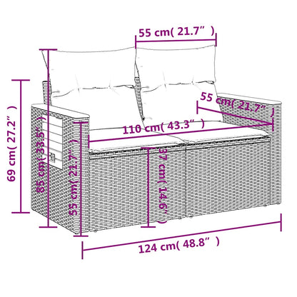 7-delige Loungeset met kussens poly rattan beige
