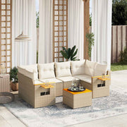 Loungeset 7-delig poly rattan beige acaciahout