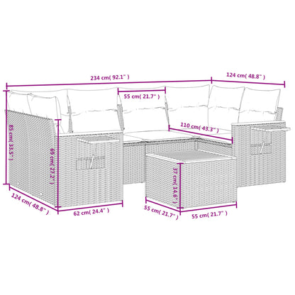 7-delige Loungeset met kussens poly rattan grijs