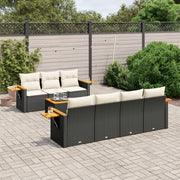 Loungeset 8-delig poly rattan zwart met kussens