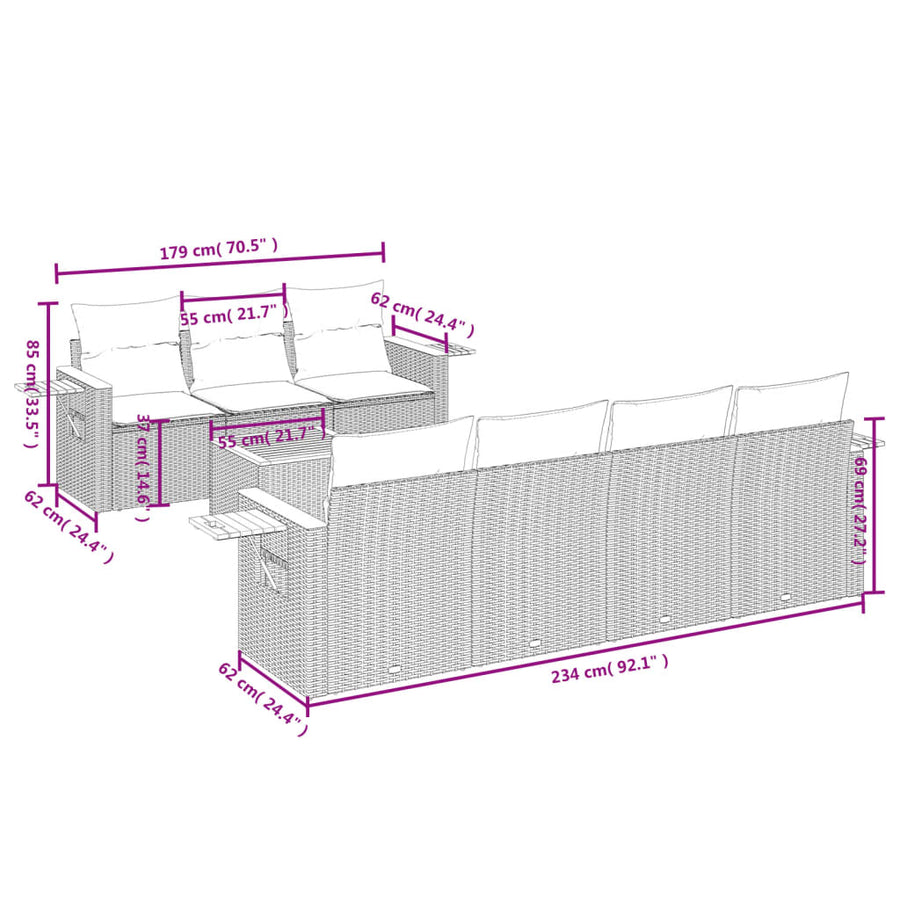 8-Delige Loungeset Met Kussens Poly Rattan