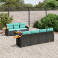 8-delige Loungeset met kussens poly rattan zwart
