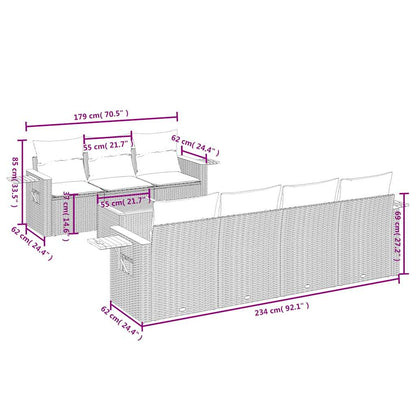 8-delige Loungeset met kussens poly rattan beige