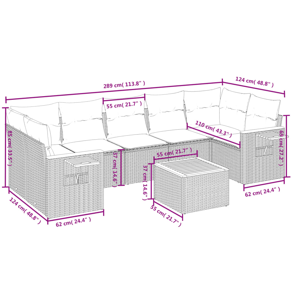 8-Delige Loungeset Met Kussens Poly Rattan Zwart