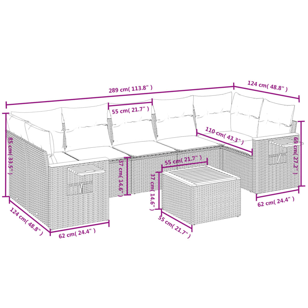 8-Delige Loungeset Met Kussens Poly Rattan Zwart