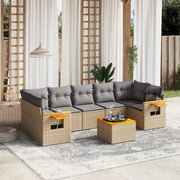 8-piece Lounge Set with Cushions Poly Rattan Beige