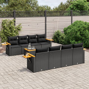 Loungeset 9-delig poly rattan zwart acaciahout