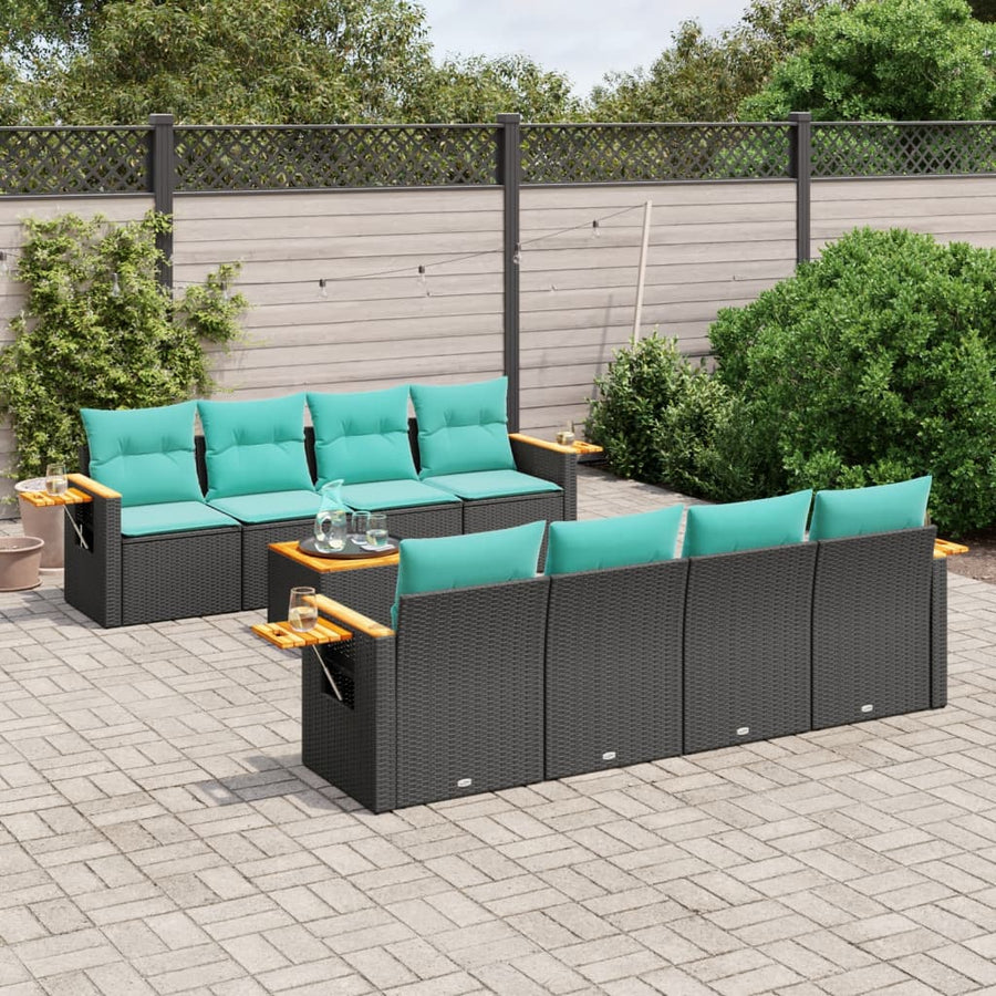 9-Delige Loungeset Met Kussens Poly Rattan