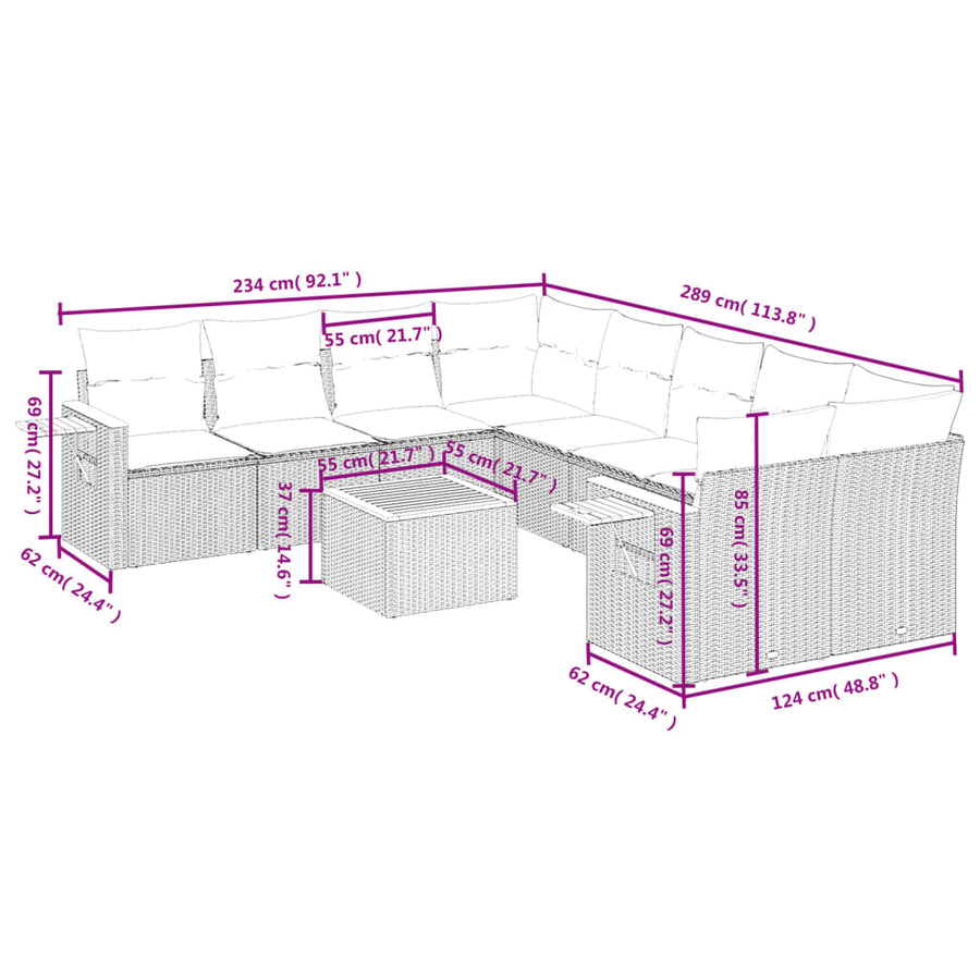 9-Delige Loungeset Met Kussens Poly Rattan