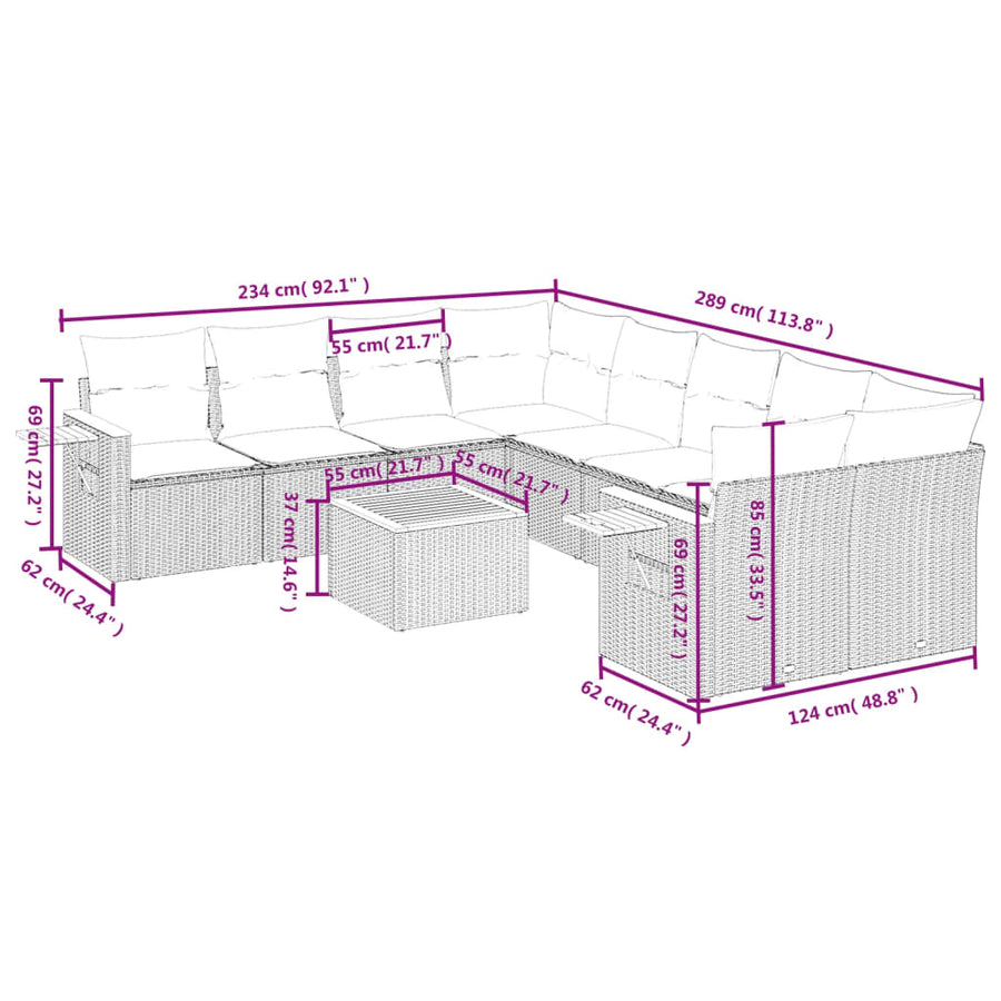 9-Delige Loungeset Met Kussens Poly Rattan Beige