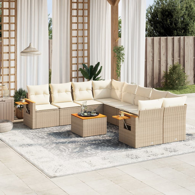 9-Delige Loungeset Met Kussens Poly Rattan Beige