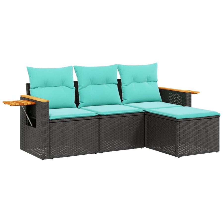4-Delige Loungeset Met Kussens Poly Rattan 1 Zwart