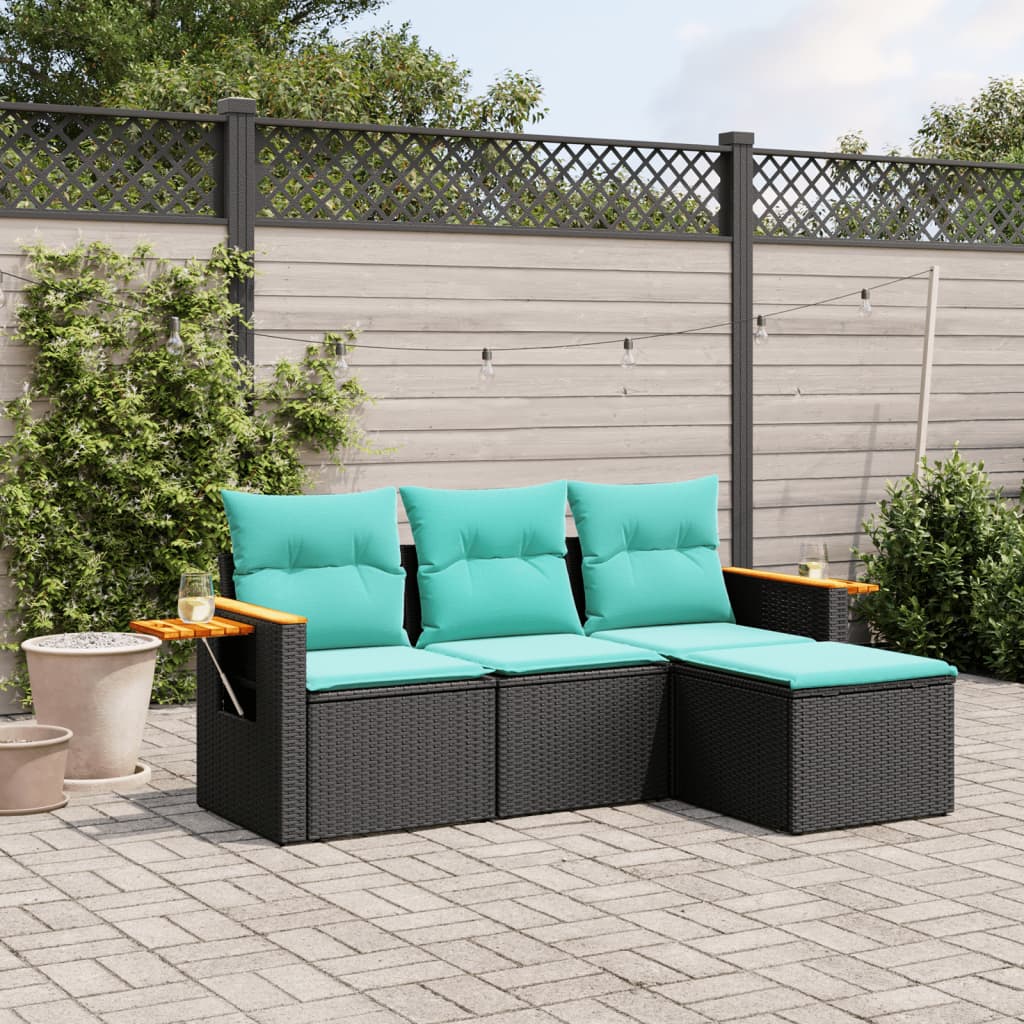 4-Delige Loungeset Met Kussens Poly Rattan 1 Zwart