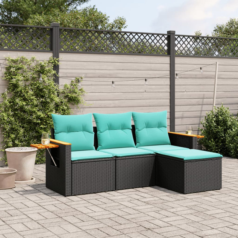 4-Delige Loungeset Met Kussens Poly Rattan 1 Zwart