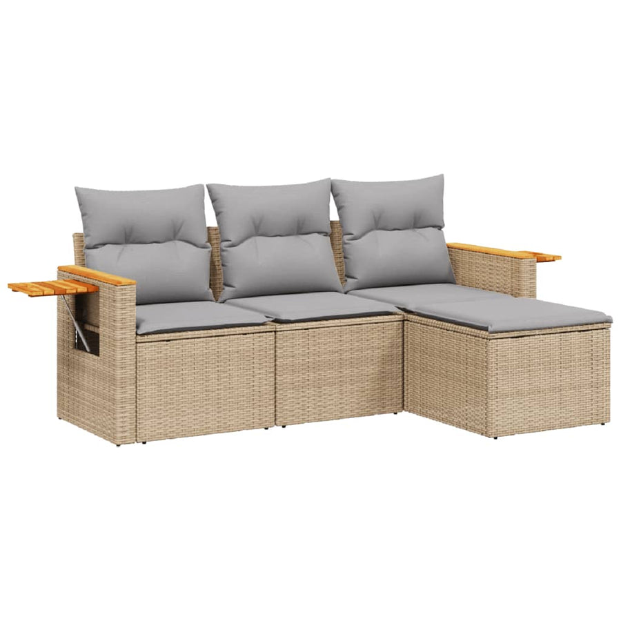 4-Delige Loungeset Met Kussens Poly Rattan Beige