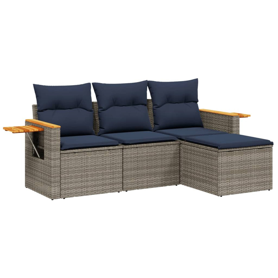 4-delige Loungeset met kussens poly rattan grijs