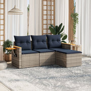 Loungeset 4-delig poly rattan grijs