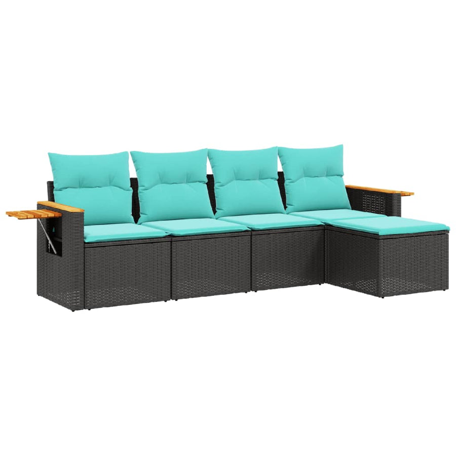 5-Delige Loungeset Met Kussens Poly Rattan 1 Zwart