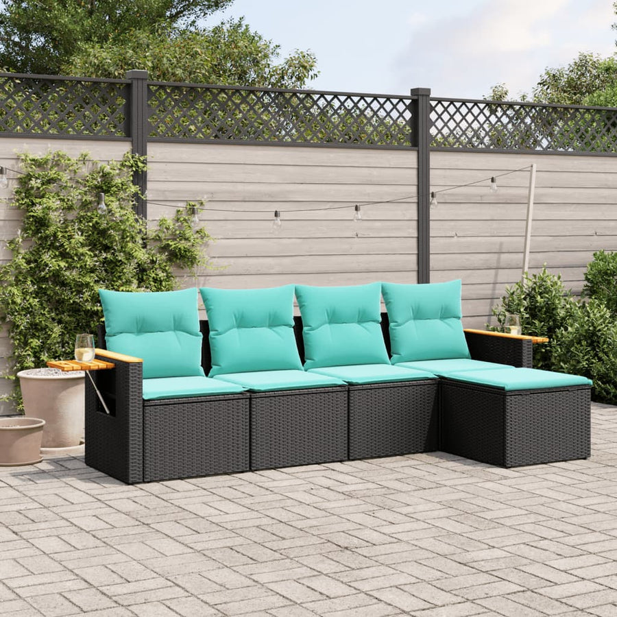 5-Delige Loungeset Met Kussens Poly Rattan 1 Zwart